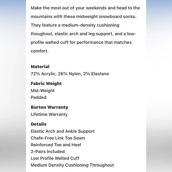 NWT BURTON MENS Weekend Midweight Socks 2-Pack Gray White Black Large 10.5-13.5 - Picture 6 of 6